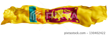 Stylized flag of Sri Lanka waving in the wind, isolated on white background. Footer, header or divider. Cut out wide, panoramic element. Banner for patriotic themes or national event promotions. 3D. 130402422