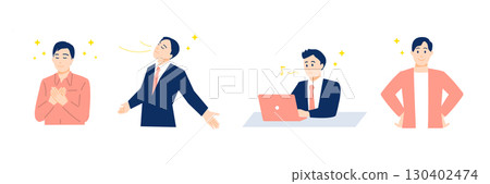 Relaxed facial expression male illustration set Relaxed facial expression male illustration set 130402474