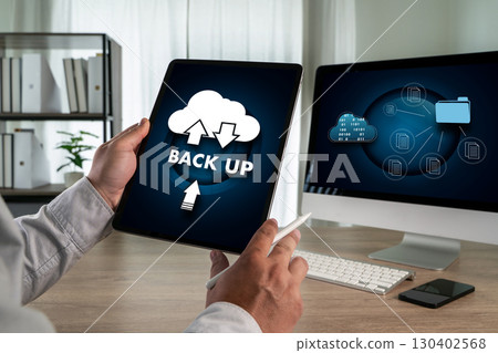 Cloud technology backup concept with a perso 130402568