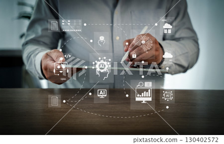 User flowchart, cloud computing, and AI integration vis 130402572