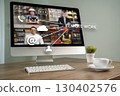 Modern home office workspace with a desktop 130402576
