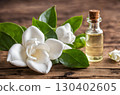 Fresh gardenia flowers and essential oil with calming properties that promote relaxation, reduce stress and create a tranquil, peaceful, and serene atmosphere. AI Generated 130402605