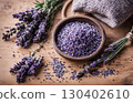 Beautiful light purple-blue lavender flowers, known for their calming aroma, used in essential oils, massage oils, scented candles and diffusers for relaxation. AI Generated 130402610