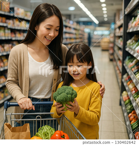 Parents and children shopping at the supermarket Parents and children shopping at the supermarket 130402642