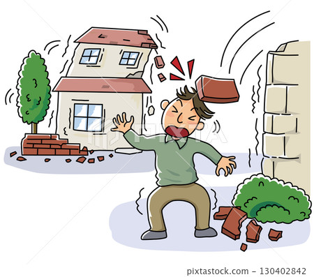 A man is hit by a brick that collapsed during an earthquake A man is hit by a brick that collapsed during an earthquake 130402842