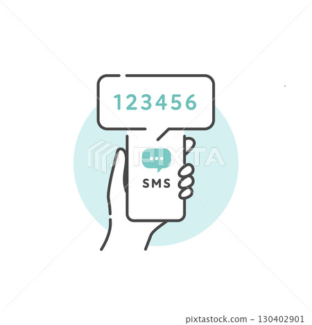 Vector icon of SMS verification code received on smartphone (line drawing) 130402901