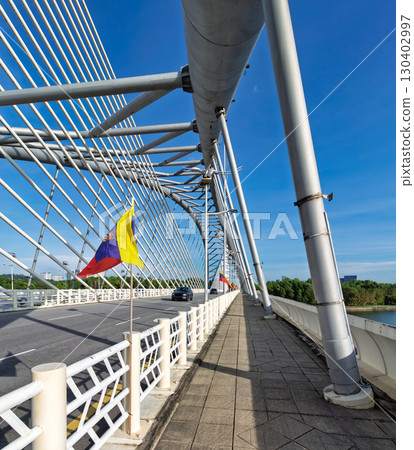 Seri Wawasan Bridge, a modern cable-stayed bridge in Putrajaya, Malaysia, on a bright day 130402997