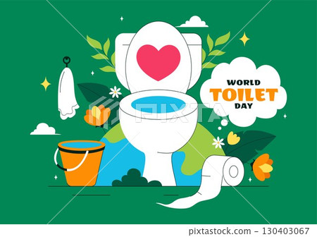 World Toilet Day Vector Illustration on November 19 featuring Toilet, Earth, and Bathroom Hygiene Equipment for Awareness in a Flat Background 130403067