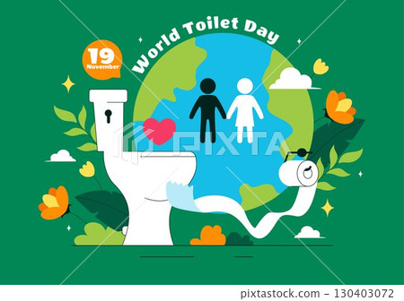 World Toilet Day Vector Illustration on November 19 featuring Toilet, Earth, and Bathroom Hygiene Equipment for Awareness in a Flat Background 130403072