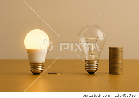 LED 與白熾燈的比較，顯示電力成本與節能 130403086