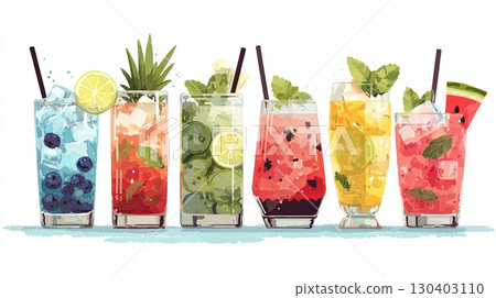 Colorful Assorted Summer Cocktails with Fresh Fruits 130403110