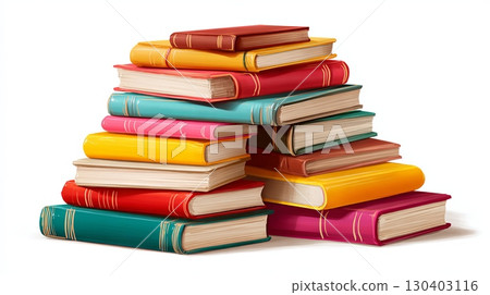 Colorful Stack of Hardcover Books on White Background 130403116