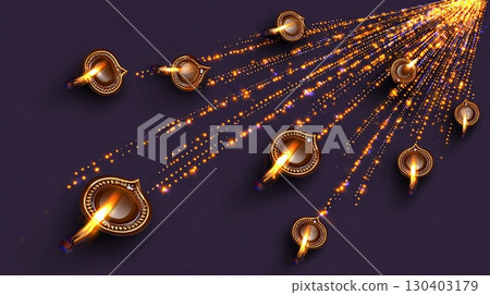 Festive Diwali Oil Lamps with Glowing Sparkles 130403179