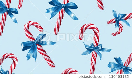 Festive Candy Cane Pattern with Blue Bows Festive Candy Cane Pattern with Blue Bows 130403185
