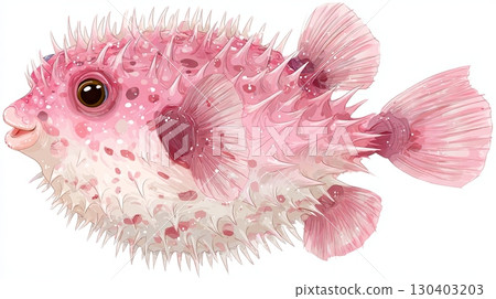 Colorful Pufferfish Illustration with Spiky Details 130403203