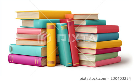 Colorful Stack of Books on White Background 130403254
