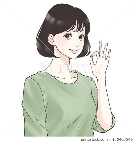 一位女士做出 OK 姿勢的插圖（一位女士用手做出 OK 姿勢） 130403546