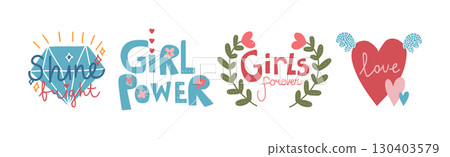 Different Girl Power Symbol and Object Vector Set 130403579