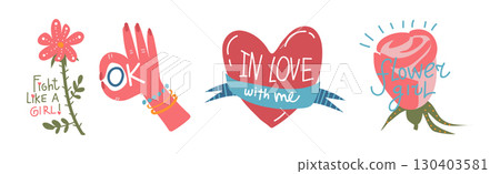 Different Girl Power Symbol and Object Vector Set 130403581