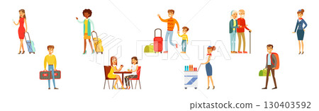 People Character Passenger Moving Enjoy Their Trip Vector Set 130403592