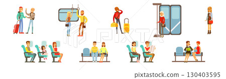 People Character Passenger Moving Enjoy Their Trip Vector Set 130403595