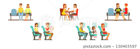 People Character Passenger Moving Enjoy Their Trip Vector Set 130403597