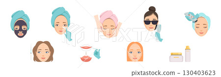 Cosmetology with Woman Face Have Skin Procedure Vector Set Cosmetology with Woman Face Have Skin Procedure Vector Set 130403623