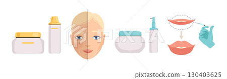 Cosmetology with Woman Face Have Skin Procedure Vector Set 130403625