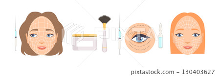 Cosmetology with Woman Face Have Skin Procedure Vector Set 130403627