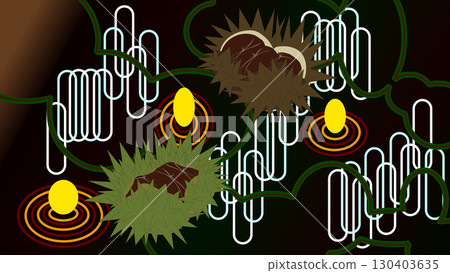 抽象的秋季背景，帶有幾何圖案的烤栗子場景 130403635