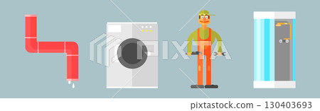 Plumbing Equipment and Fixture Different Object Vector Set Plumbing Equipment and Fixture Different Object Vector Set 130403693