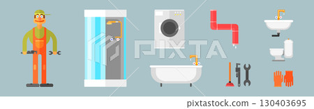 Plumbing Equipment and Fixture Different Object Vector Set Plumbing Equipment and Fixture Different Object Vector Set 130403695