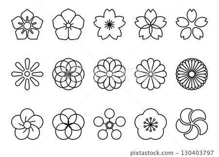 Traditional Japanese floral icon set 130403797