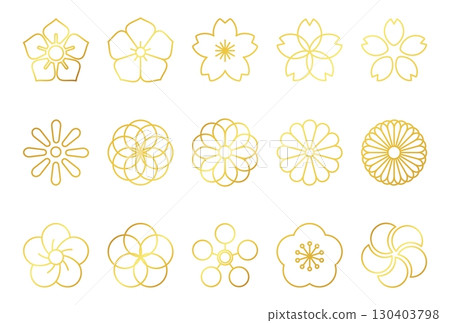 Traditional Japanese floral icon set 130403798
