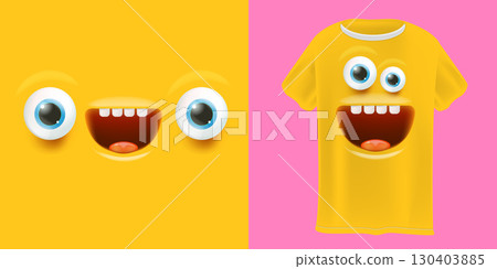 Funny monster character vector illustration, cartoon yellow creature, silly face with big googly eyes and tongue out, creative design for t-shirts, sticker and label, fun graphic art for kids projects Funny monster character vector illustration, cartoon yellow creature, silly face with big googly eyes and tongue out, creative design for t-shirts, sticker and label, fun graphic art for kids projects 130403885
