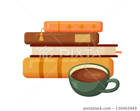 Cozy books and coffee flat illustration 130403949