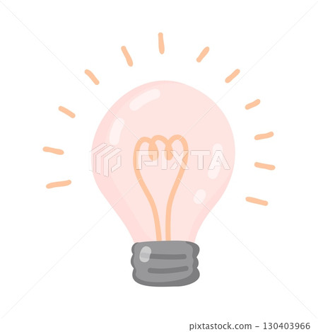 Glowing Lightbulb with a Filament Hand Drawn Style Illustration 130403966
