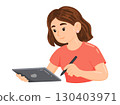 Illustration of a Young Woman Drawing on Tablet 130403971