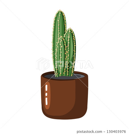 Tall Cactus Plant in a Brown Pot Tall Cactus Plant in a Brown Pot 130403976