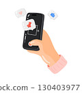 Hand Holding Phone with Social Media Likes Illustration 130403977