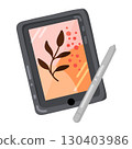 Digital Tablet with Art and Stylus Pen Illustration 130403986