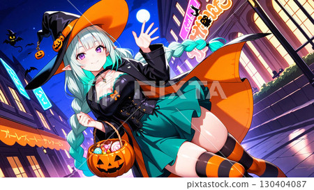 Girl dressed up as a witch for Halloween 130404087
