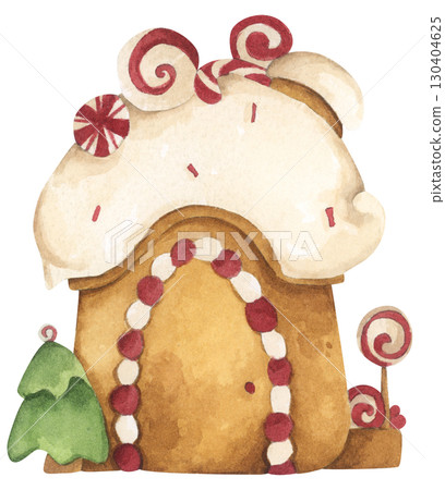 Watercolor Illustration of a Gingerbread House Watercolor Illustration of a Gingerbread House 130404625