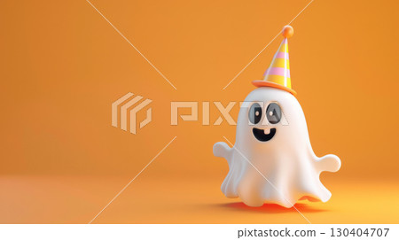 Cute Ghost with Halloween Hat 130404707
