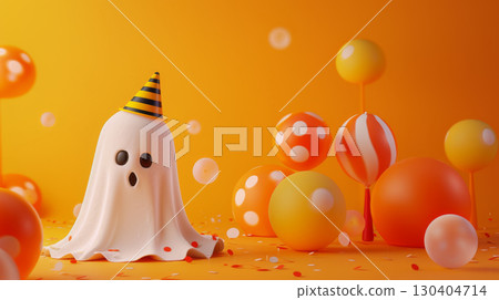 Cute Ghost with Halloween Hat 130404714