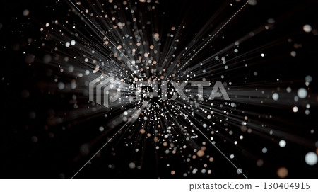 White particles, radial light, black background 130404915