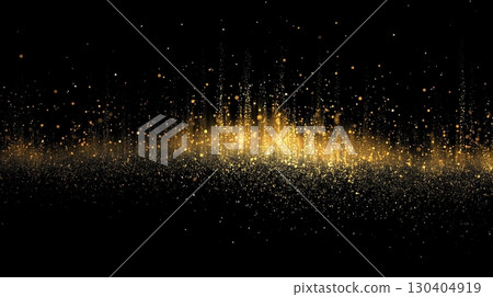 Gold particles, spotlight, black background 130404919