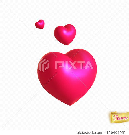 Three floating glossy pink hearts with smooth highlights and shadows. Ideal for web, social media, or romantic cards. Simple and visually appealing vector element Three floating glossy pink hearts with smooth highlights and shadows. Ideal for web, social media, or romantic cards. Simple and visually appealing vector element 130404961