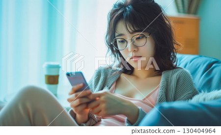 在家工作或學習的年輕女性 130404964