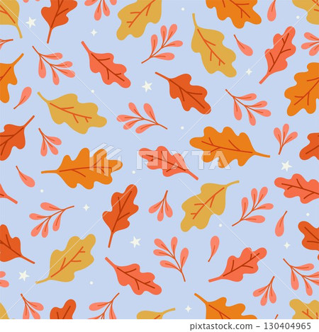 Simple seamless pattern with autumn oak leaves. Vector graphics. 130404965